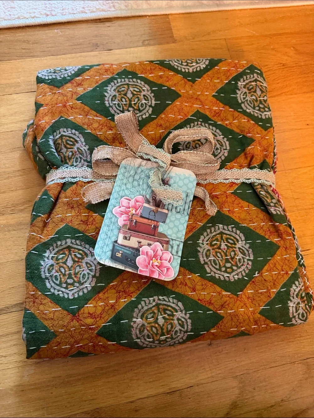 BOHO cotton Kantha reversible Quilted Throw Blanket 55x85 twin